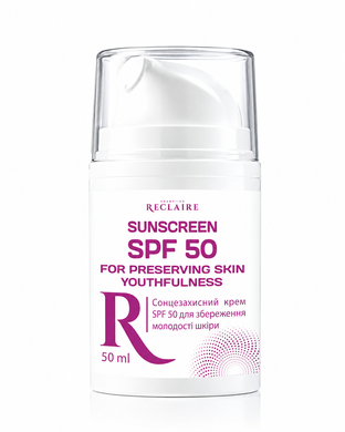 Солнцезащитный крем SPF 50 для сохранения молодости кожи Reclaire
