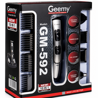 Машинка для стрижки та тример 10 в 1 Geemy GM-592 для волосся, бороди, носа і вух, акумуляторна 3490 фото