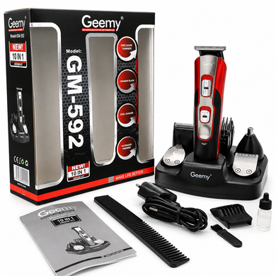 Машинка для стрижки та тример 10 в 1 Geemy GM-592 для волосся, бороди, носа і вух, акумуляторна 3490 фото