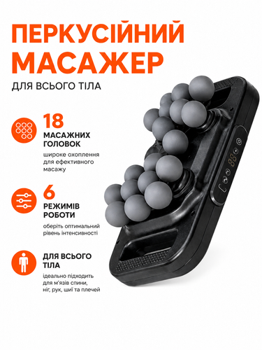 Перкуссионный массажер для тела Multi-Heads Fascial Gun с 18 массажными головками, 20 уровней, 6 режимов 3511 фото