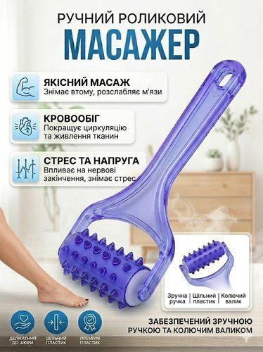 Ручний роликовий масажер для тіла з довгою ручкою для масажу ніг, рук та покращення кровообігу Reclaire, синій