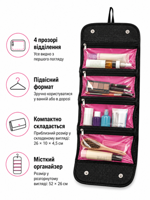Дорожня косметичка-органайзер Roll-n-Go з прозорими кишенями, підвісна складна сумка для косметики 3473 фото