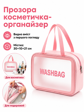 Водонепроникна косметичка Washbag прозора на блискавці,органайзер для косметики 3474 фото