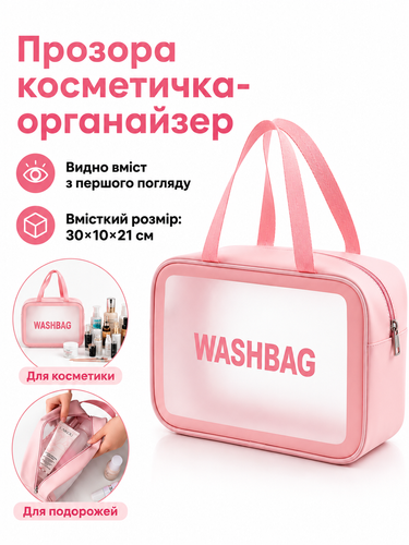 Водонепроникна косметичка Washbag прозора на блискавці,органайзер для косметики 3474 фото