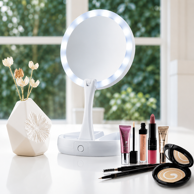 Складное косметическое зеркало с LED подсветкой и увеличением My Fold Away Mirror 3476 фото