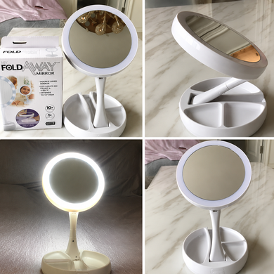 Складное косметическое зеркало с LED подсветкой и увеличением My Fold Away Mirror 3476 фото