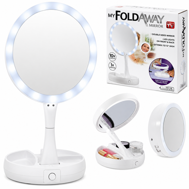 Складное косметическое зеркало с LED подсветкой и увеличением My Fold Away Mirror 3476 фото