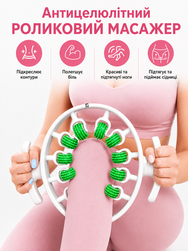 Ручной роликовый массажер для тела с двумя ручками и съемным роликом Roller Massager мультиколор 3487 фото
