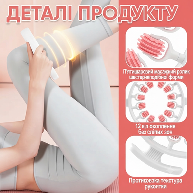 Ручной роликовый массажер для тела с двумя ручками и съемным роликом Roller Massager мультиколор 3487 фото