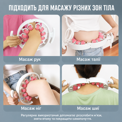 Ручной роликовый массажер для тела с двумя ручками и съемным роликом Roller Massager мультиколор 3487 фото