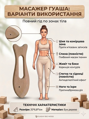 Скребок гуаша для тіла деревʼяний Рибка для антицелюлітного масажу та лімфодренажу Reclaire